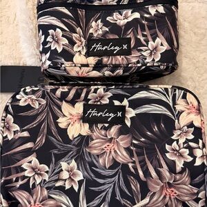 Hurley Floral Cosmetic Bag Set - Black and Cream